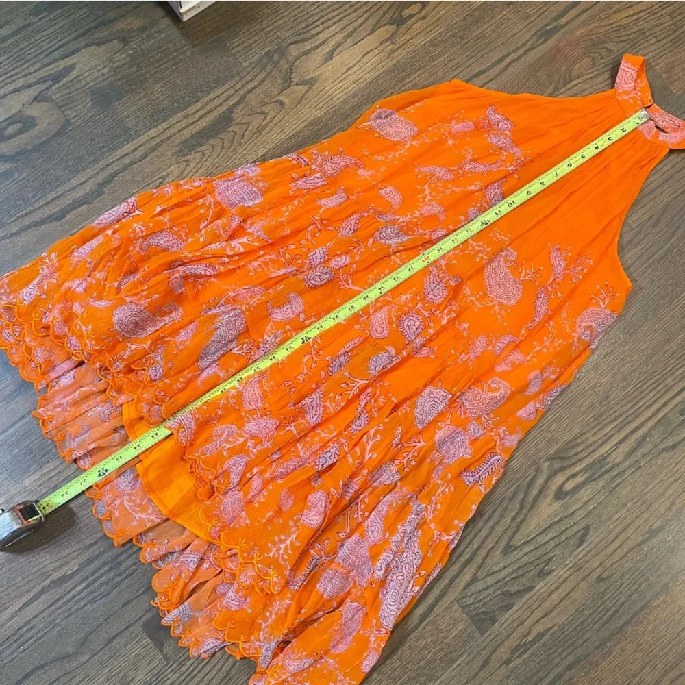 NWT Hemnant & Nandita Paisley Bela Halter Neck High Low Mini Dress Orange Candy - Picture 11 of 13